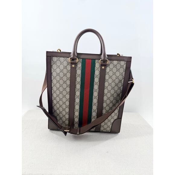 Gucci Ophidia Large Tote Bag Beige and Ebony GG Supreme Canvas with Leather Trim - Picture 6 of 16